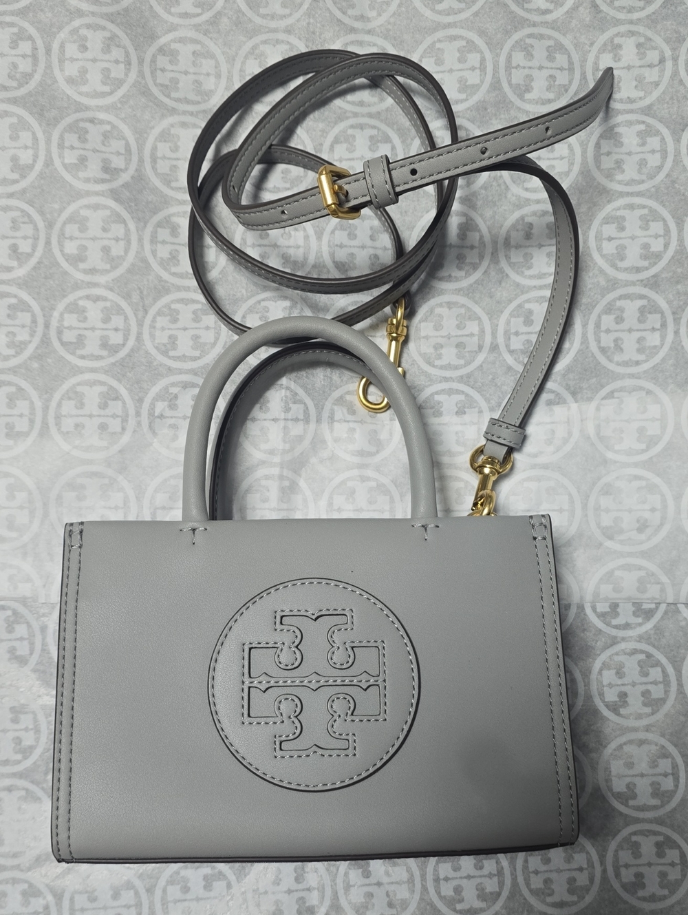 Tory Burch Light Gray Mini Satchel with Gold Hardware